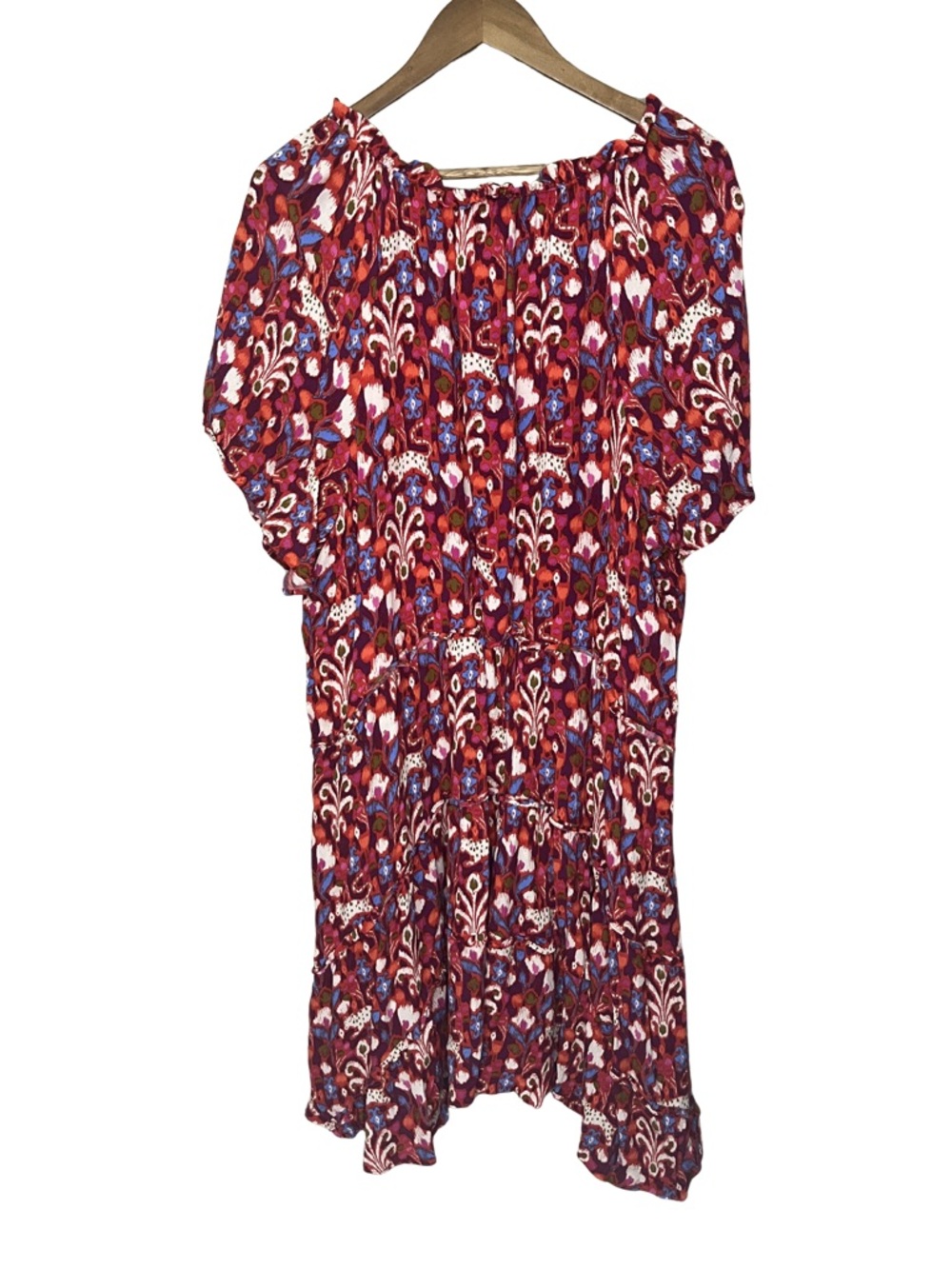 Anthropologie 3X Pink and Burgundy Robin Tiered Floral V-Neck Mini Dress, Boho - Picture 2 of 6